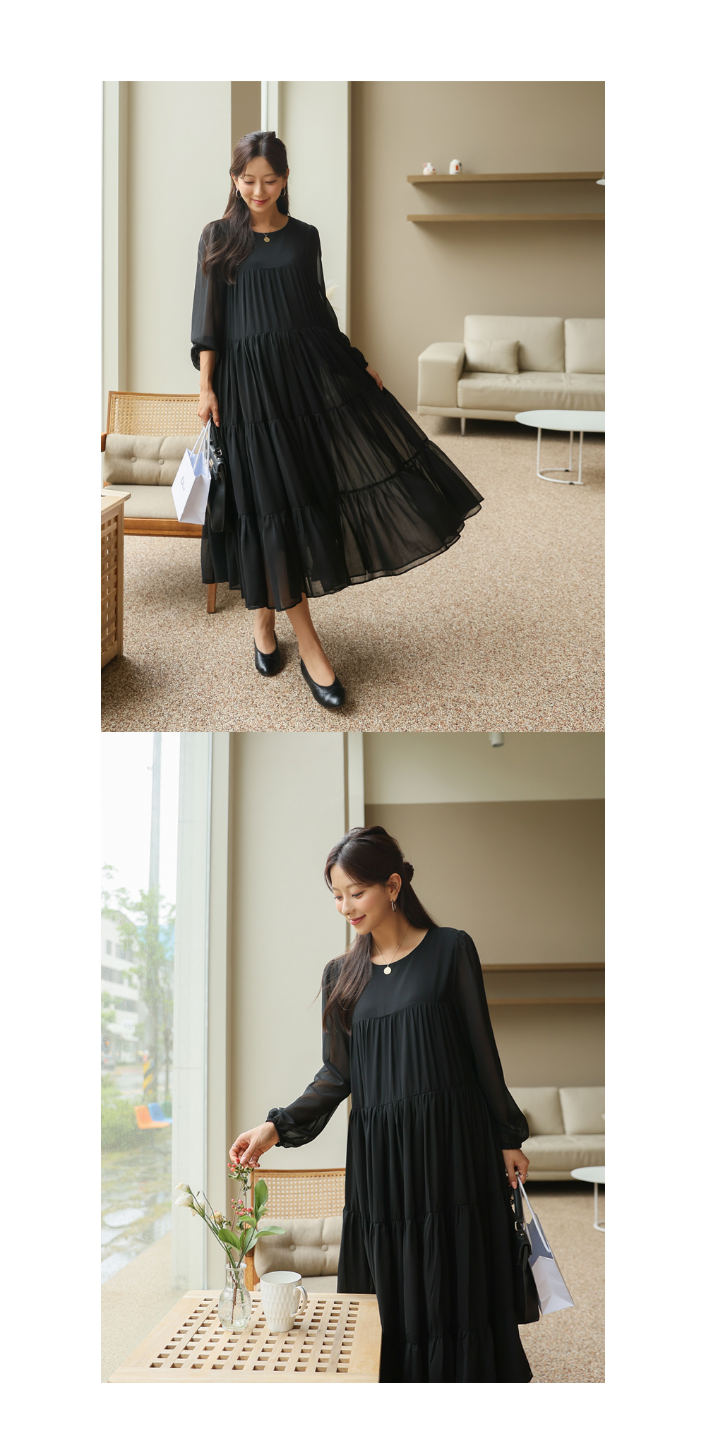 シフォンティアードロングワンピース | レディースファッション通販