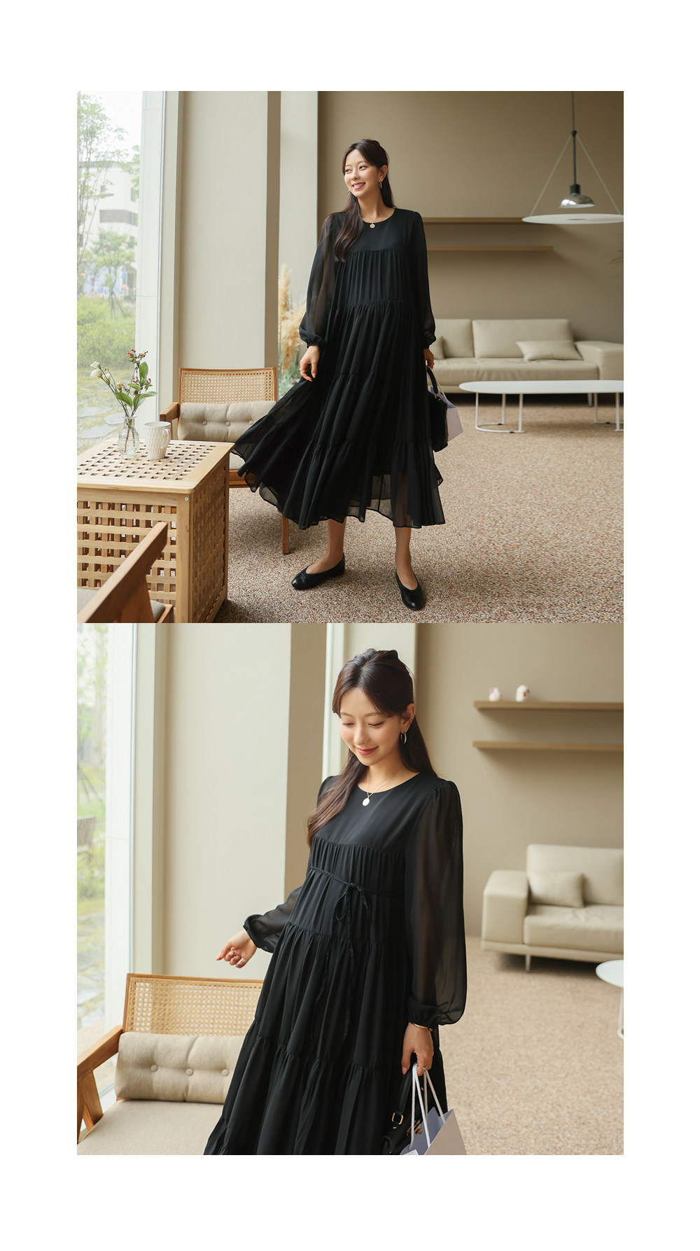 シフォンティアードロングワンピース | レディースファッション通販