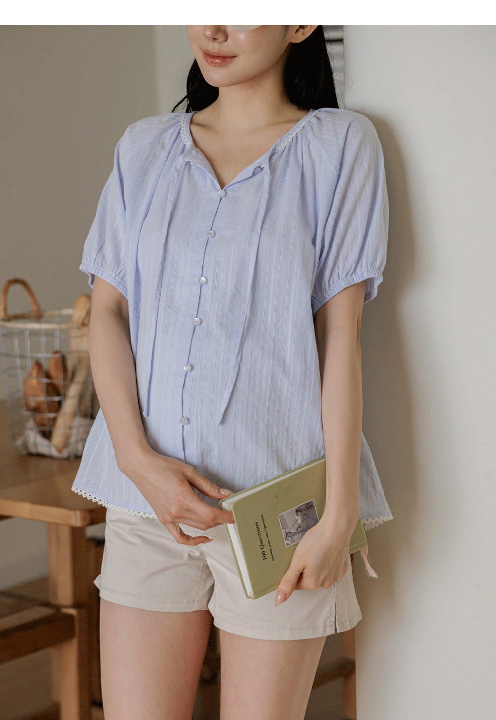 소임 임산부 블라우스 만삭 여름 자가드 펀칭 래글런 하객룩